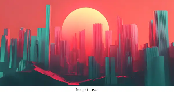 Futuristic Cityscape with Sunset