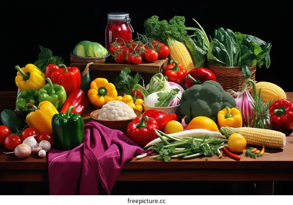 A Vibrant Still Life of Fresh Vegetables and Fruits