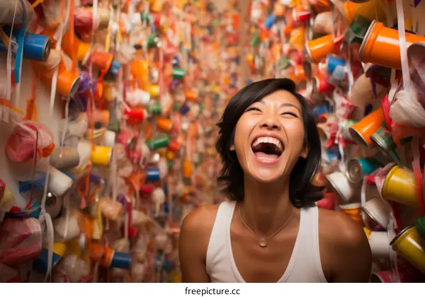 Laughing woman with colorful background