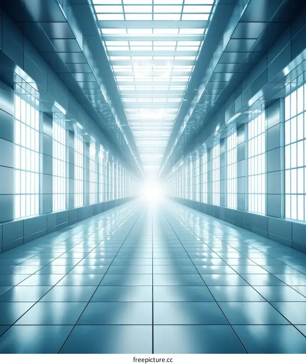 Futuristic Empty Corridor Interior with Illuminated Tiled Floor