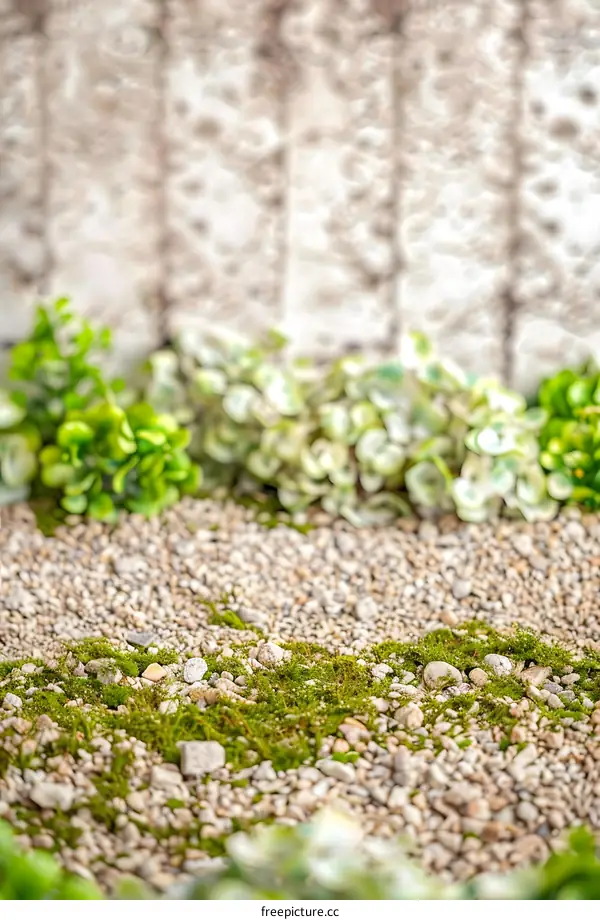 Green Moss and Gravel Ground with Blurred Background
