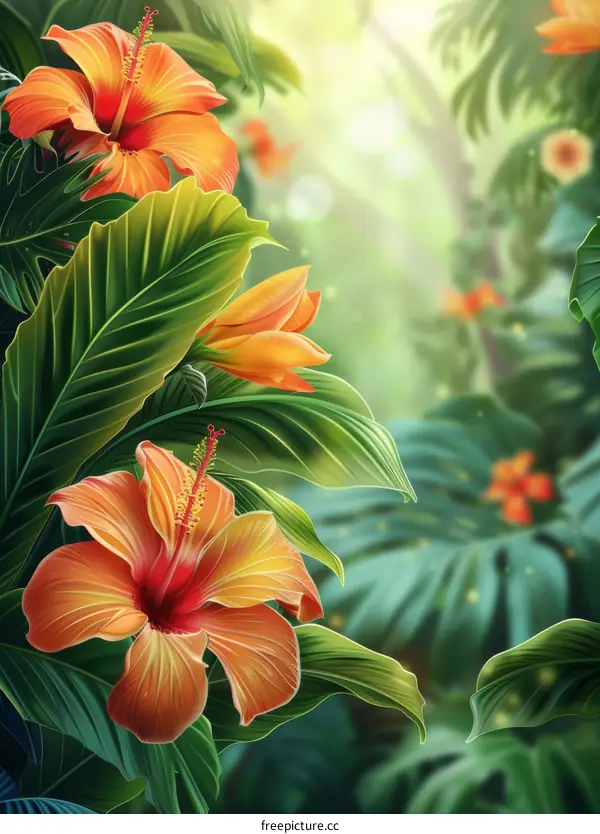 Orange Flowers Flourishing in the Tropical Rainforest