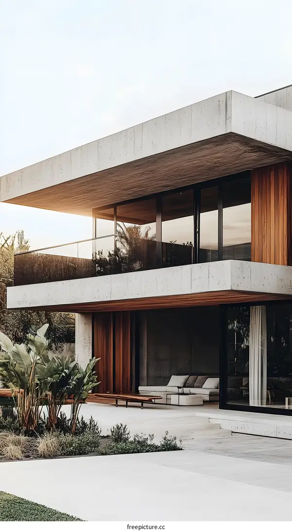 Modern Concrete House With Wooden Accents