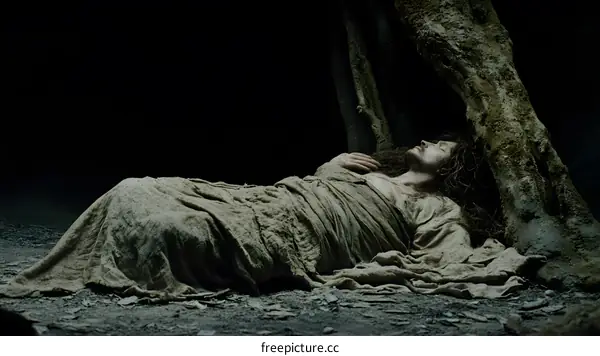 Man Sleeping Under a Tree in the Forest