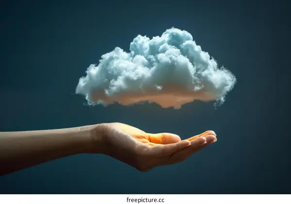 A hand holding a glowing cloud