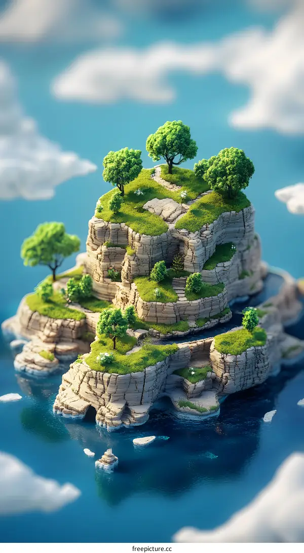 Fantasy Landscape with Trees and Cliffs