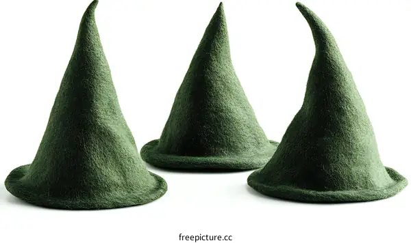 Three Dark Green Witch Hats