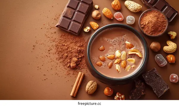 Chocolate Hot Drink with Assorted Nuts and Sweets