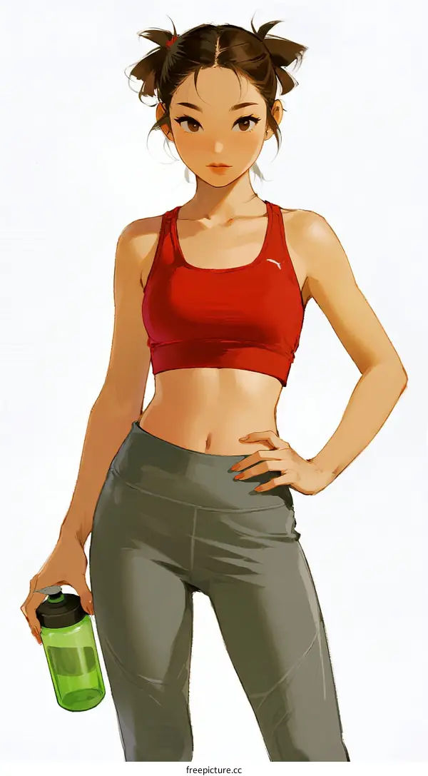 Young Woman in Sports Outfit Holding Water Bottle