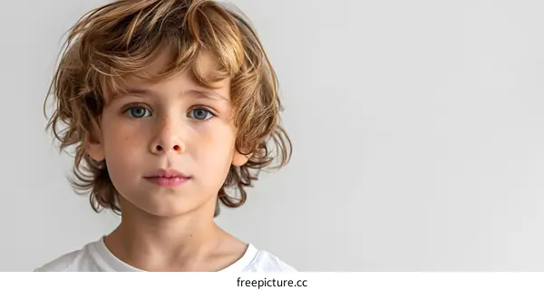 Portrait of a boy with freckles and blue eyes