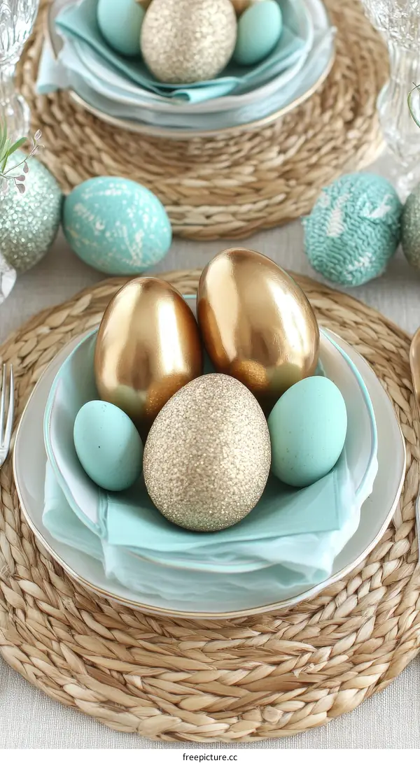 Easter Table Setting with Painted Eggs