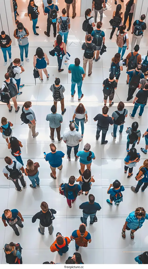 Overhead View of Many People Standing in a Large Space