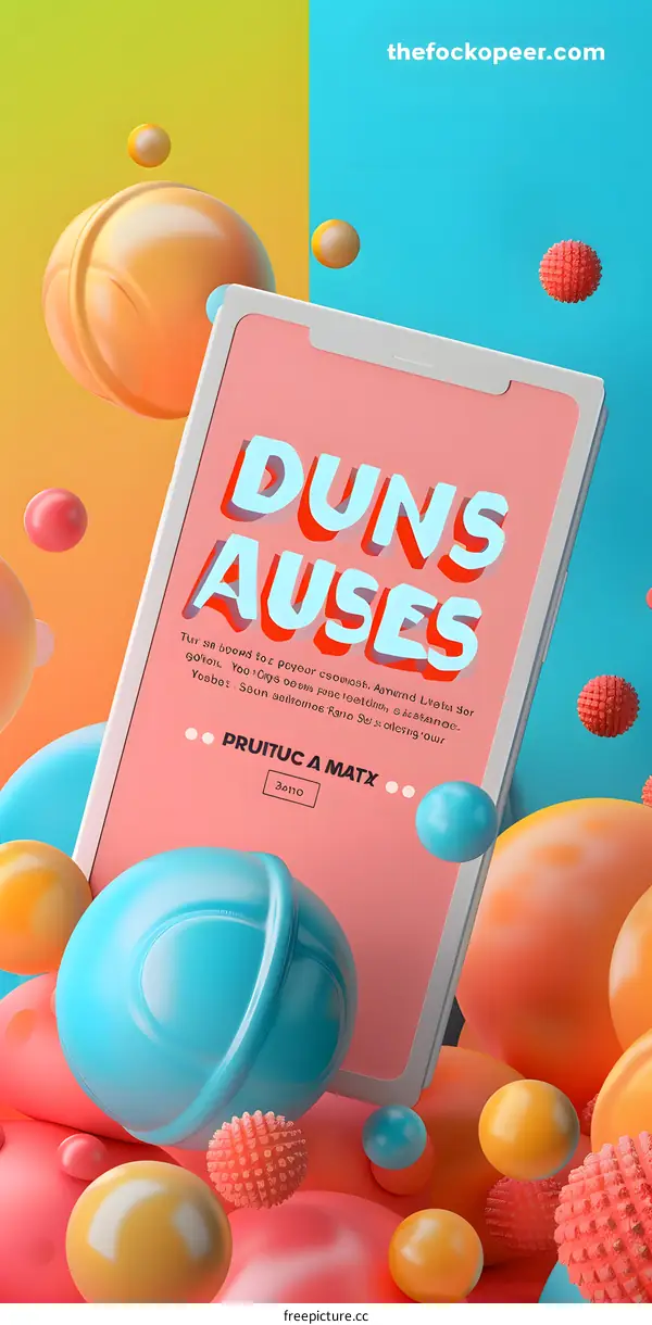 Abstract 3D Illustration With Colorful Spheres and Phone