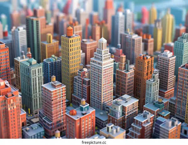 3D Rendering of a Modern City Skyline with Skyscrapers