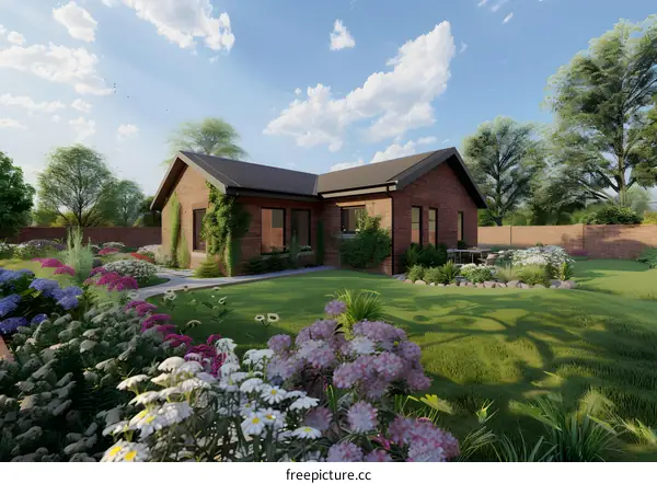 Modern Brick House with Lush Garden