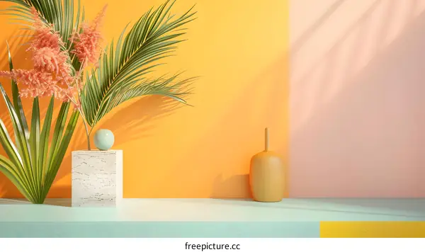 Minimalist Abstract  Tropical  Background With Orange and Green Colors