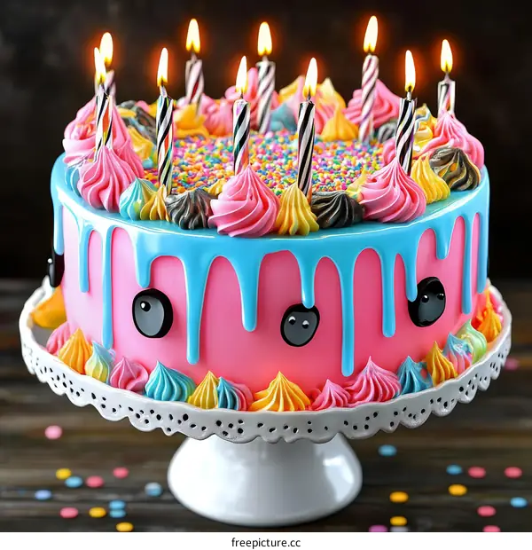 Colorful Birthday Cake with Candles