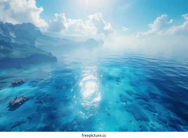 Amazing blue ocean with bright sunlight