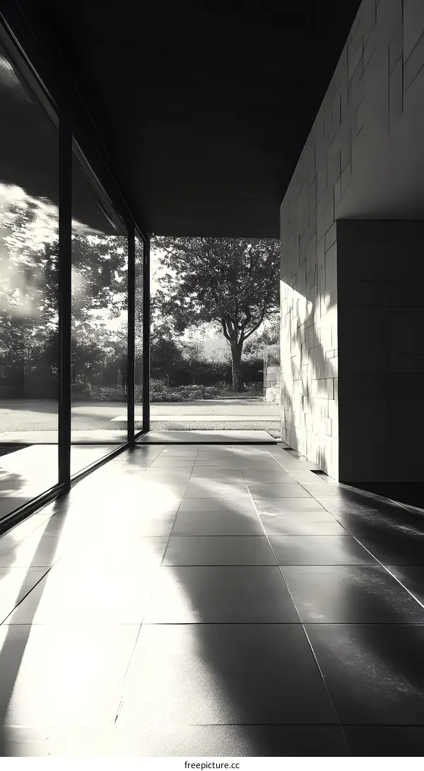 Black and White Interior Design with Glass Doors and Sunlight