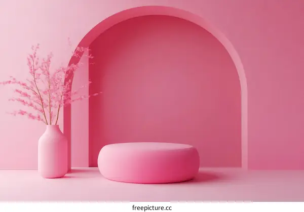 Pink Minimalist Scene with Vase and Podium