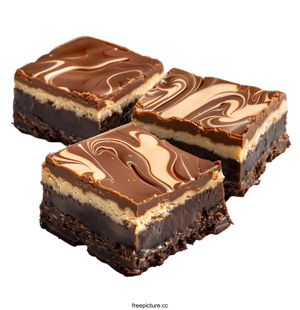 [Transparent Background PNG]Three Chocolate Fudge Brownies on White