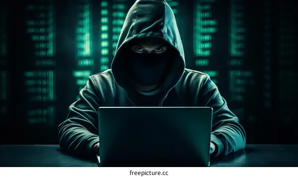 Hacker in Black Hoodie Uses Laptop to Hack into System