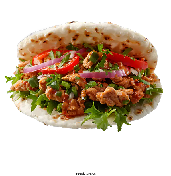 [Transparent Background PNG]A delicious and healthy pita sandwich with meat, vegetables and herbs.