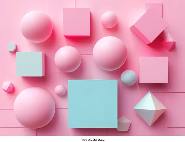Pink pastel 3D shapes composition