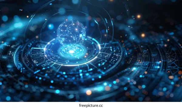 Glowing Sphere and Circuit Board Abstract Technology Background