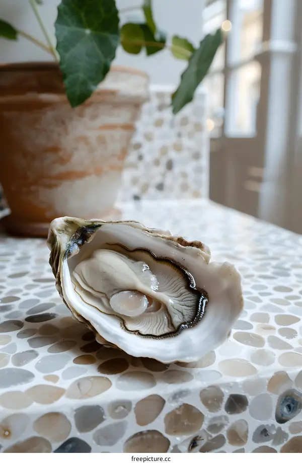 Fresh Oyster on Mosaic Tile