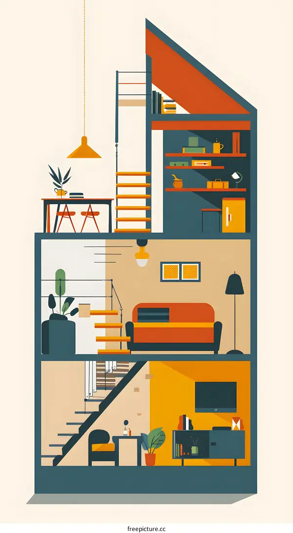 Cross Section View of a Modern Home Interior Design