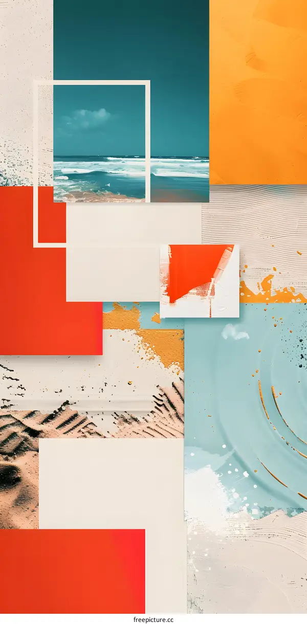 Abstract Collage of Orange, Red, Teal and Beige Colors
