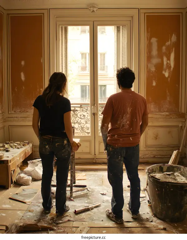 Couple Standing In A Room Under Renovation