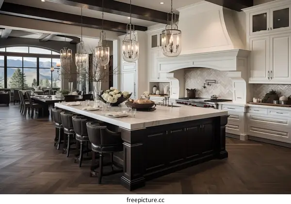 Modern Farmhouse Kitchen with Large Island