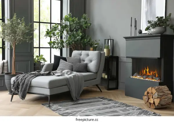 Modern Living Room with Gray Recliner and Fireplace