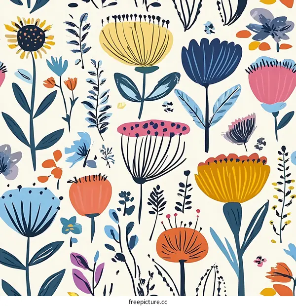 Colorful Floral Pattern Seamless Repeat