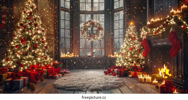 Christmas Fireplace Christmas Tree SnowflakesFalling