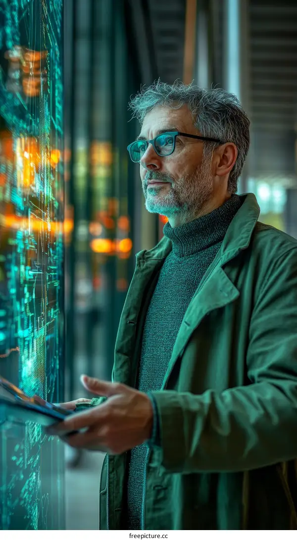 Man Examining Interactive Display