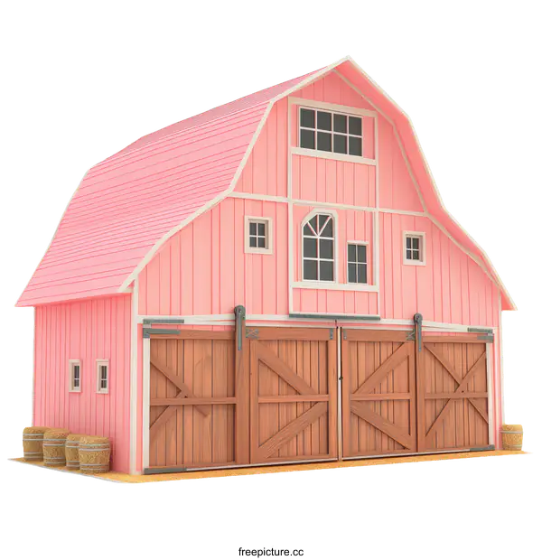 [Transparent Background PNG]Pink Barn Illustration with Gable Roof