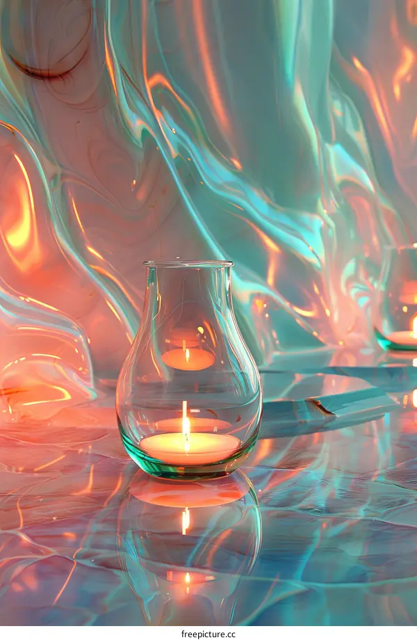 Abstract Colorful Candle Holders on a Liquid Surface