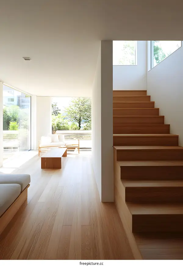 Modern Wooden Staircase With Window