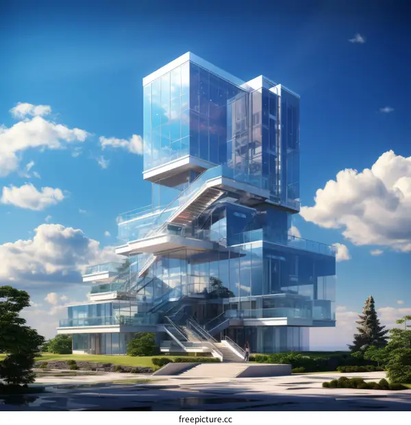 futuristic glass skyscraper