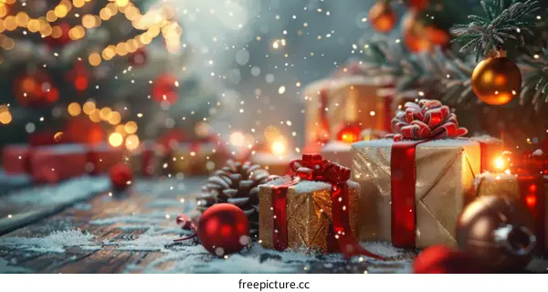 Christmas Gifts and Presents Under Christmas Tree with Santa Claus