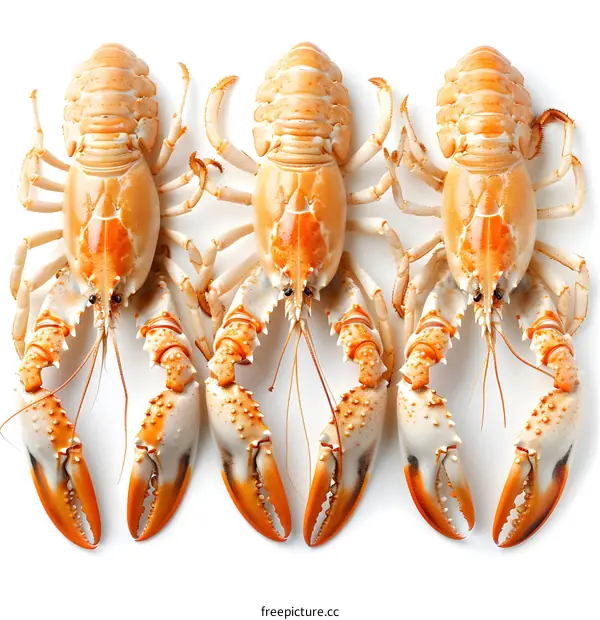 Three Cooked Lobsters on White Background