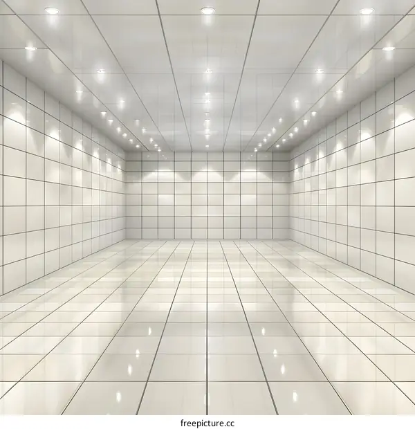 Empty Room With White Tiled Walls And Floor