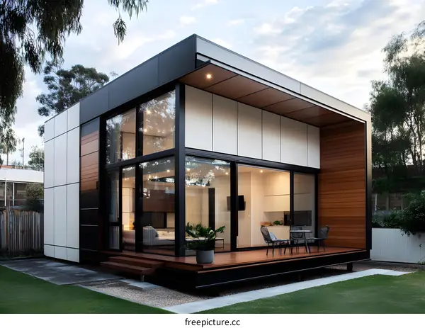 Modern Minimalist House Design With Large Windows And Wooden Deck