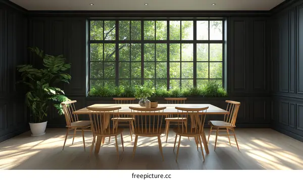 Modern Dining Room Interior Design with Large Windows
