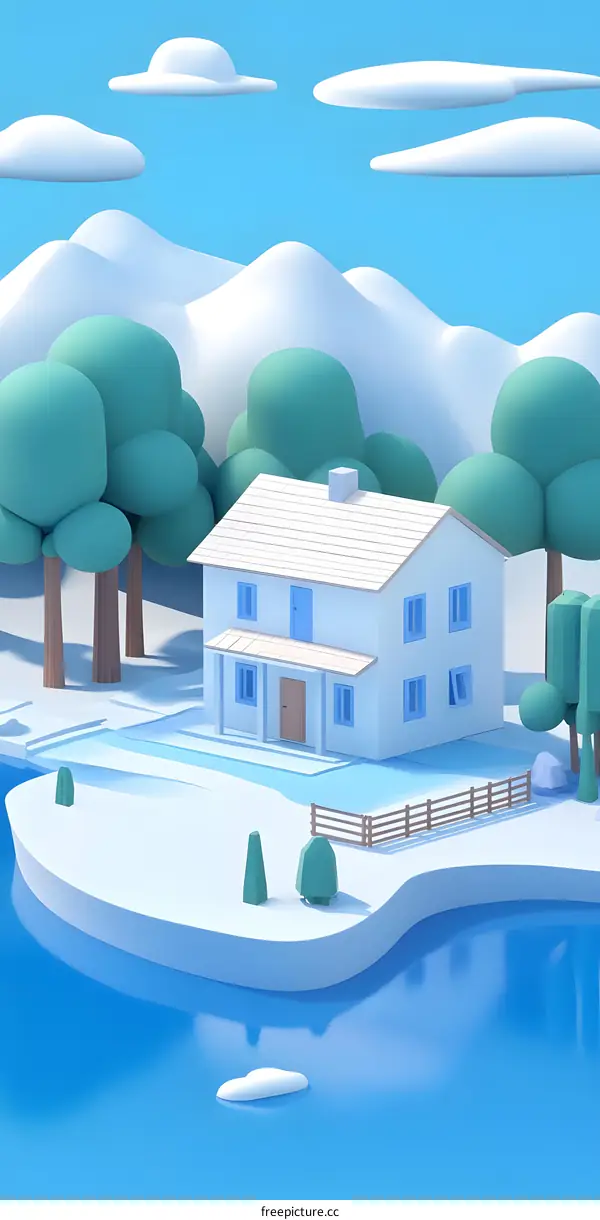 3D Illustration of a House in Winter Landscape