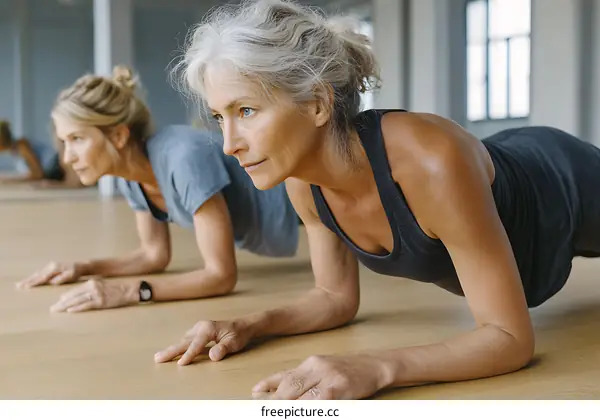 Two Women Doing Plank Exercise in a Gym