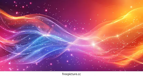 Abstract Wavy Lines with Glowing Stars and Light